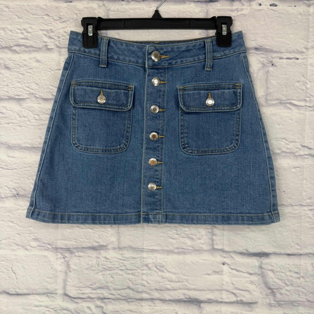 American Eagle Denim‎ Mini Skirt Size 0 Button Front Pockets Stretch